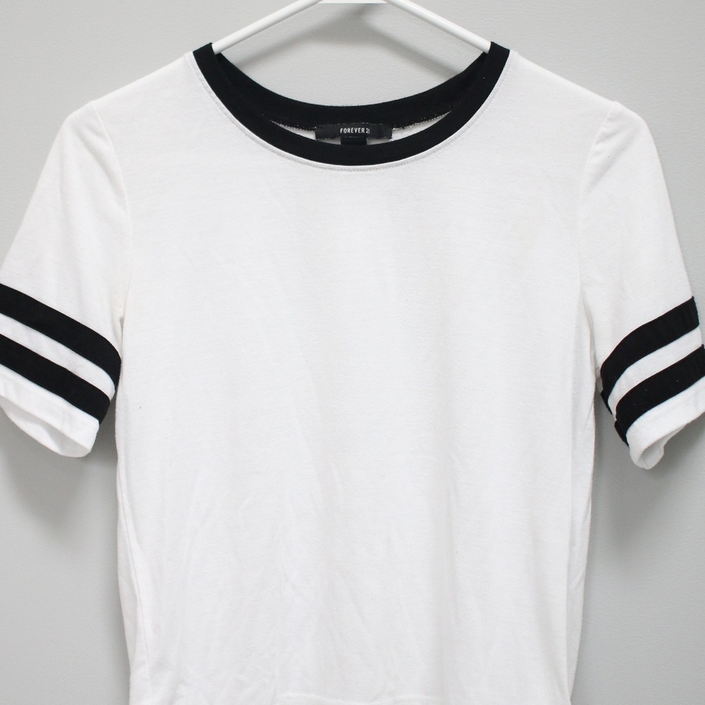 Forever 21 Black & White Varsity Tee Small